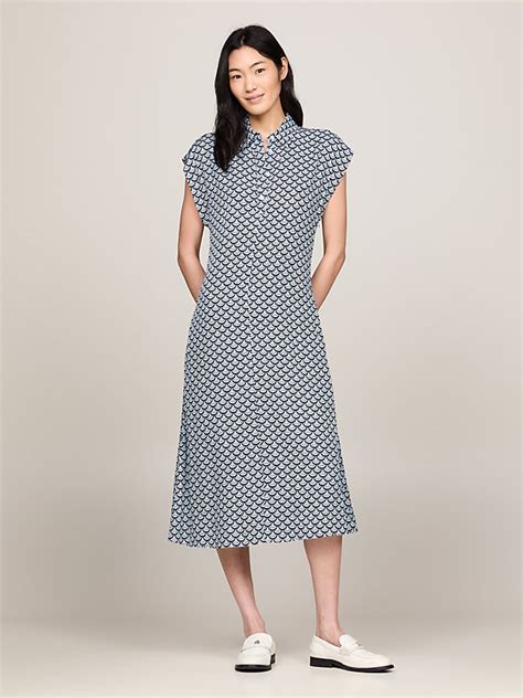 Scallop Print Relaxed Midi Dress Blue Tommy Hilfiger