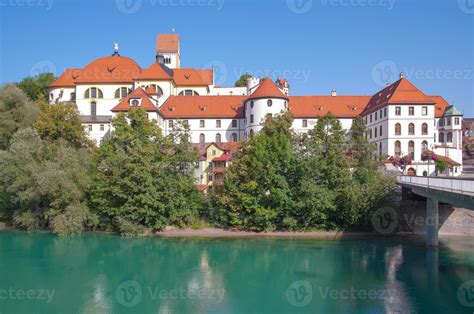 Sankt Mang Monastery At River Lech In Fuessen Allgaeu Bavaria Germany