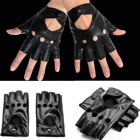 1 Pair New Arrival Cute Fingerless Gloves Women Black Pu Leather Driving Gloves Half Finger In