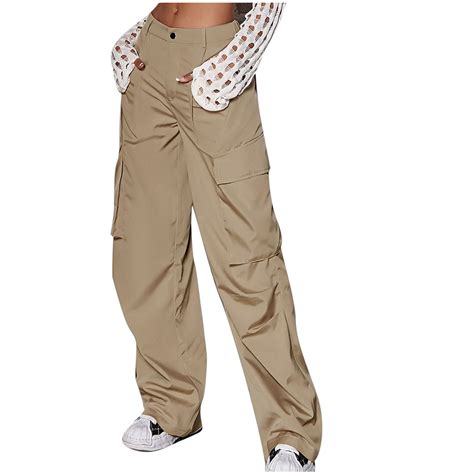 Jwzuy High Waist Baggy Cargo Pants For Women Flap Pocket Relaxed Fit