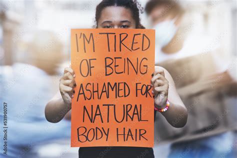 Poster Woman Protest And Body Hair Positive Freedom With Cardboard