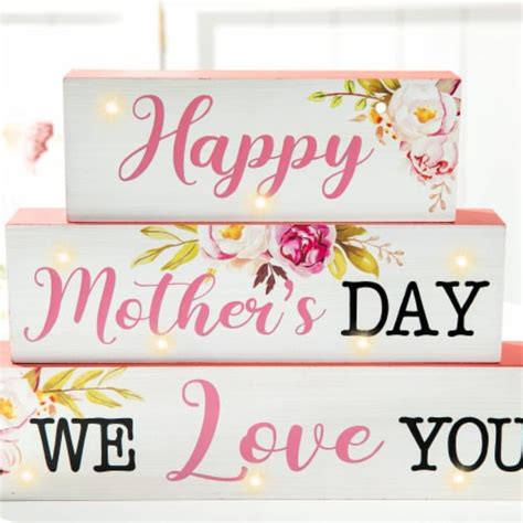 Glitzhome 12 Inch Length Lighted Wooden Happy Mothers Day Block Sign