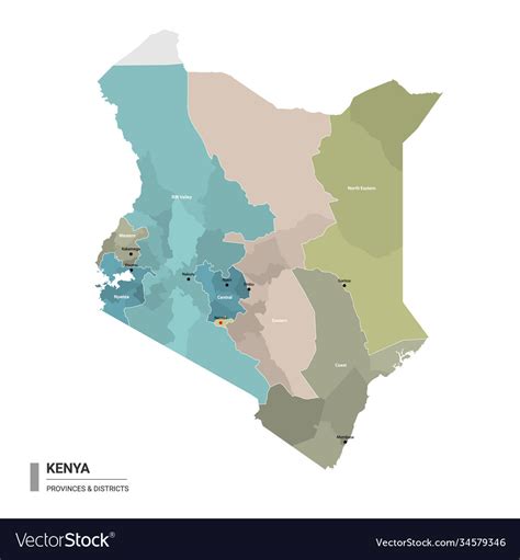 Kenya Higt Detailed Map With Subdivisions Vector Image