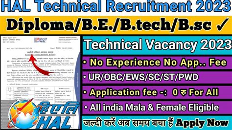 Hal Technical Recruitment Fresher Diploma B Tech B Sc Bba