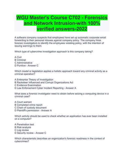 SOLUTION Wgu Master S Course C702 Forensics And Network Intrusion With