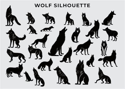 Silhuetas De Um Lobo E Lobo Em Um Fundo Brancowolf Silhouette Vector