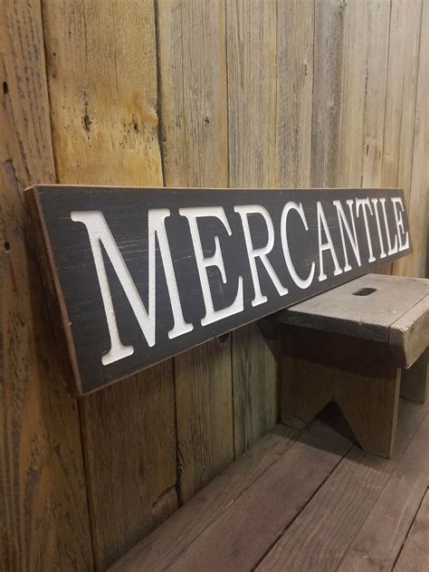 Mercantile Sign Farmhouse Carved Rustic Wood Vintage Store Sign