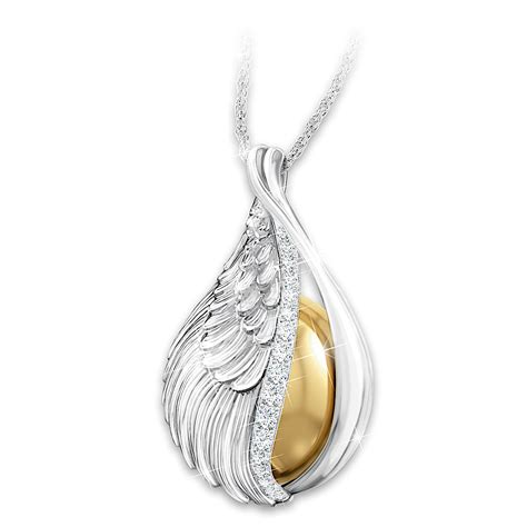 Guardian Angel Pendant Necklace Featuring A Golden Enameled Harmony