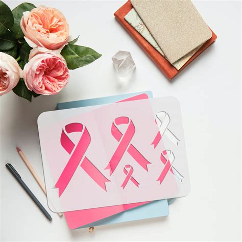 3 Pcs Breast Cancer Ribbon Stencil 117x83 Inch Breast