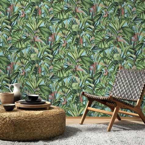 Papel Pintado Vinilo Naturaleza Plantas Tropicales 8238 Azul Leroy Merlin