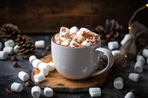 Premium AI Image A Mug Of Hot Chocolate Garnished With Marshmallows