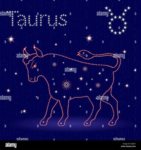 Signo Zodiacal Tauro En El Cielo Estrellado Dibujadas A Mano Ilustración Vectorial Con