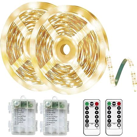 Echosari Battery Powered Led Strip Lights With Remote Warm White 8