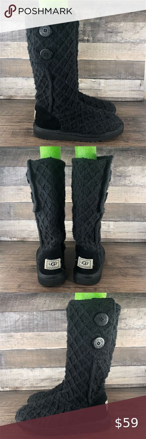 UGG Lattice Cardy Knit Winter Boot Black Women S Size 6 Black Boots