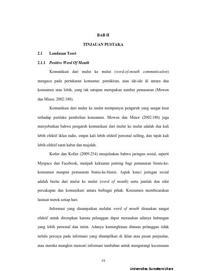 Bab Ii Tinjauan Pustaka Komunikasi Dari Mulut Ke Mulut Word Of Mouth