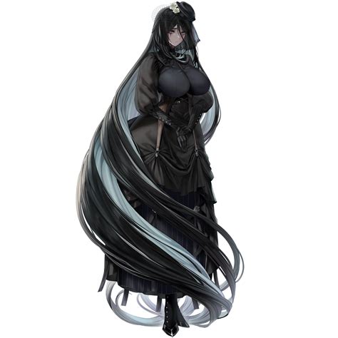 The Big Imageboard Tbib 1girl Absurdly Long Hair Between Breasts Black Dress Black Eyeshadow