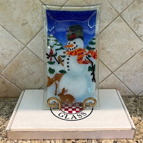 Peggy Karr Holiday Peggy Karr Fused Art Glass Snowman Platter 375 X