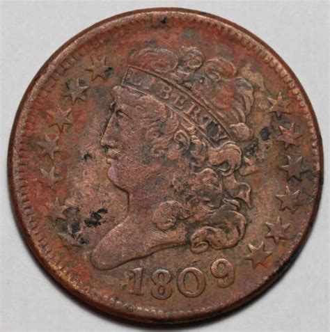 1809 6 Classic Head Half Cent 9 Over Inverted 9 US 1 2c Copper