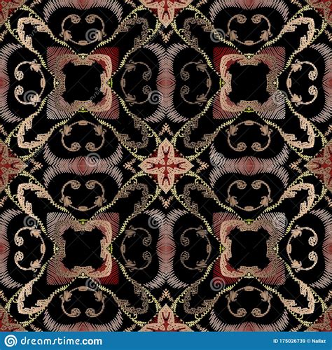 Embroidery Baroque Vector Seamless Pattern Colorful Floral Grunge