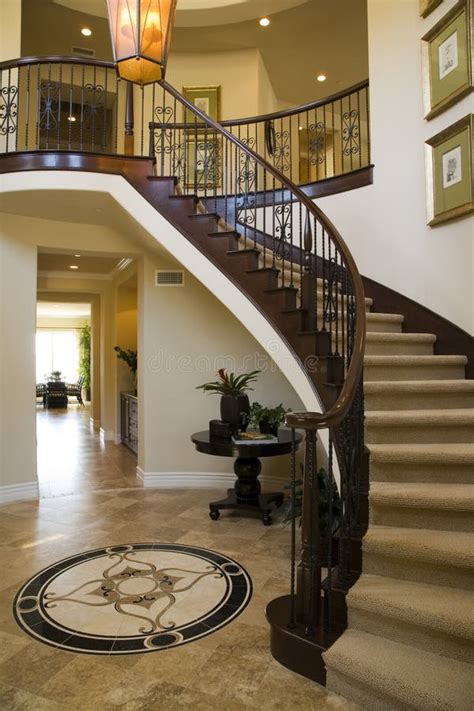 Luxury House Interior Entrance Hallway With Staircase Stock Photo