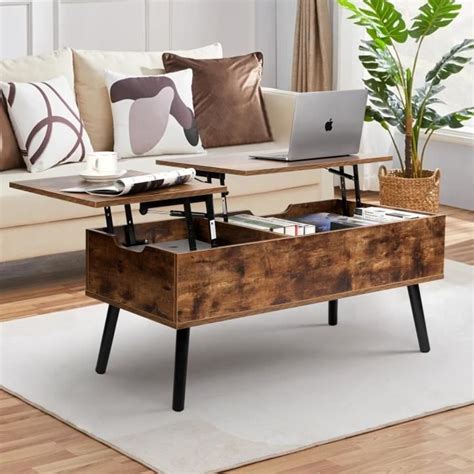 Vowner Table Basse R Glable En Hauteur Double Plateau Relevable