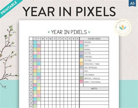 Mood Tracker A Year In Pixels Mood Journal Mood Chart Etsy