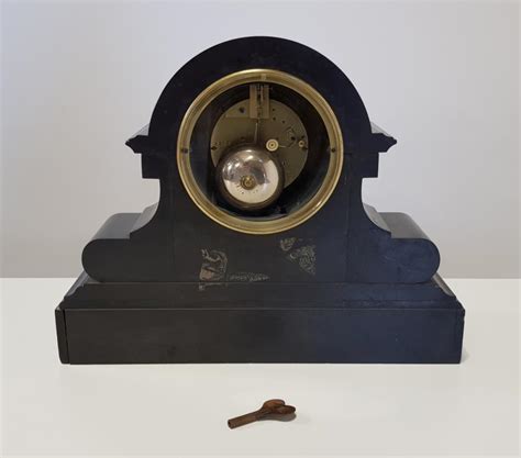 Lot Late 19th Century French Black Slate And Malachite Mantel Clock