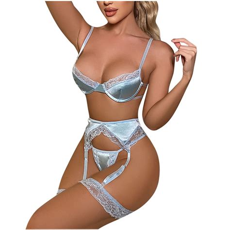 Byoimud Womens Lingerie Set 4 Piece Lace Mesh Sheer See Through Bra