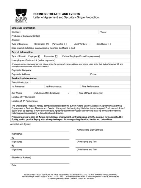 Fillable Online Actorsequity Business Theatre Letter Of Agreement And