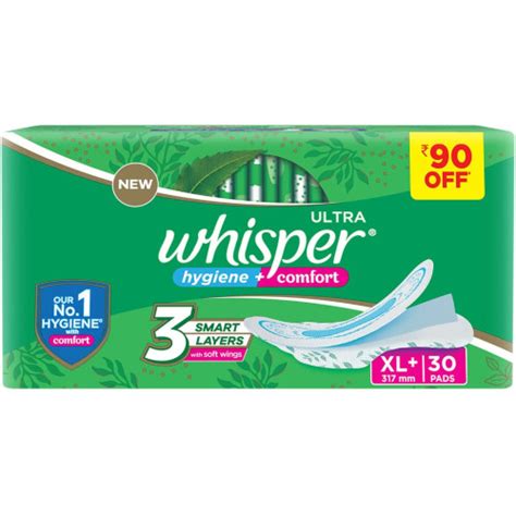 Whisper Ultra Clean Wings Sanitary Pads For Women Xl 30 Napkins At