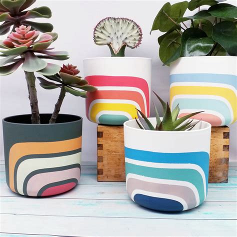 Retro Lines Eco Friendly Indoor Planter Plant Pot Etsy Uk