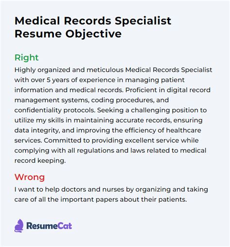 Top 18 Medical Records Specialist Resume Objective Examples