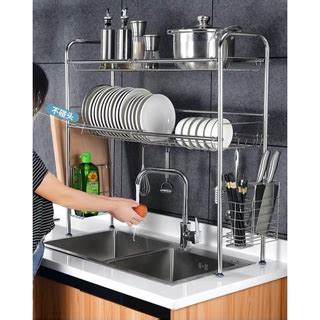 Ral Pinggan Sinki Aluminium Rak Sink Dish Rack 1 2 Tier Stainless