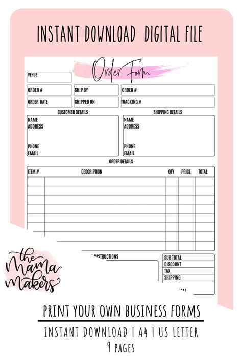 Craft Fair Printable Order Forms Printable Forms Free Online