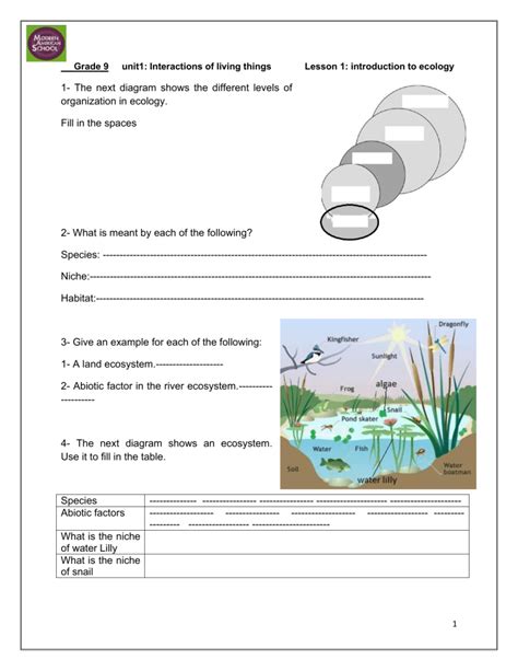 Environmental Science 9th Grade Worksheets