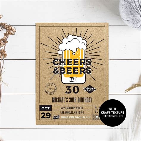 Kraft Cheers And Beers Birthday Printable Invitation Artofit