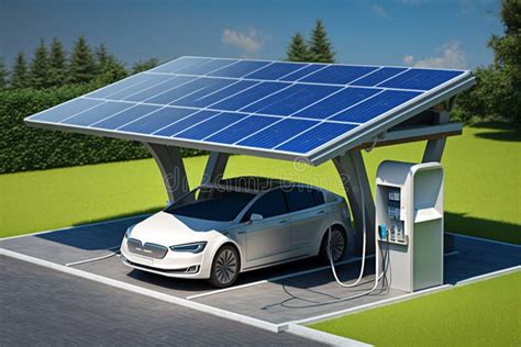 Electric Car With Solar Panels Charging Station Design And Futuristic