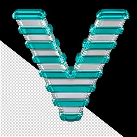 S Mbolo Plateado Con Finas Tiras Horizontales Turquesa Letra V