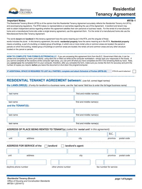 Rental Lease Agreement Bc Template Printable Form Templates And Letter