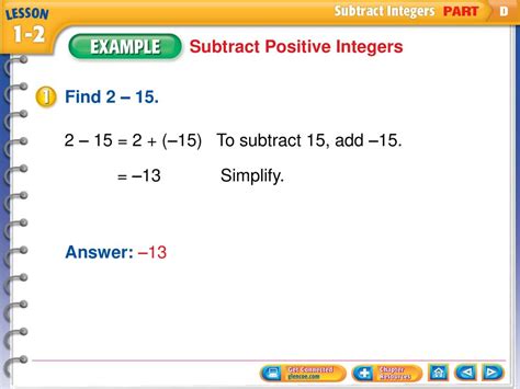 Key Concept Subtract Integers Example 1 Subtract Positive Integers