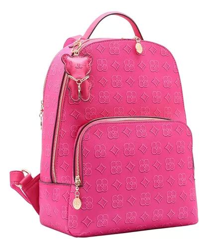 Mochila Feminina Chenson Grande 8484139 Ursinho Monograma Cor Rosa