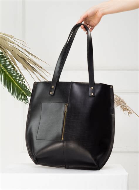 Black Leather Bag Womenblack Leather Tote Bag Womenlarge Etsy