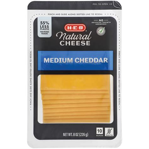 H E B Select Ingredients Medium Cheddar Cheese Thin Slices Shop Cheese At H E B