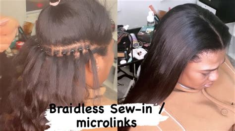 Braidless Sew In Tutorial Microlinks Its Giving Natural Braidlesssewinmicrolinks Youtube