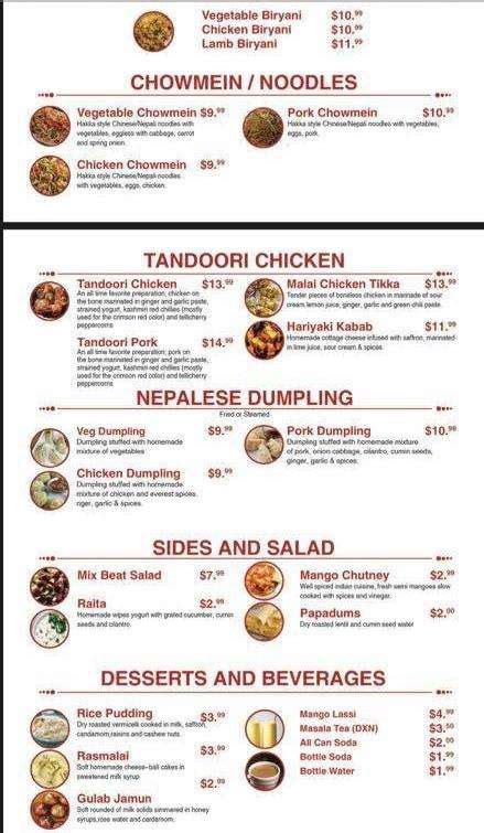 Namaste Indian Nepali Kitchen Menu In Montpelier Vermont USA