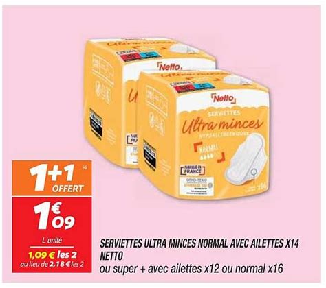 Promo Serviettes Ultra Minces Normal Avec Ailettes X Netto Chez Netto