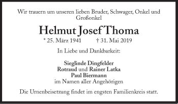 Traueranzeigen Von Helmut Josef Thoma SZ Gedenken De