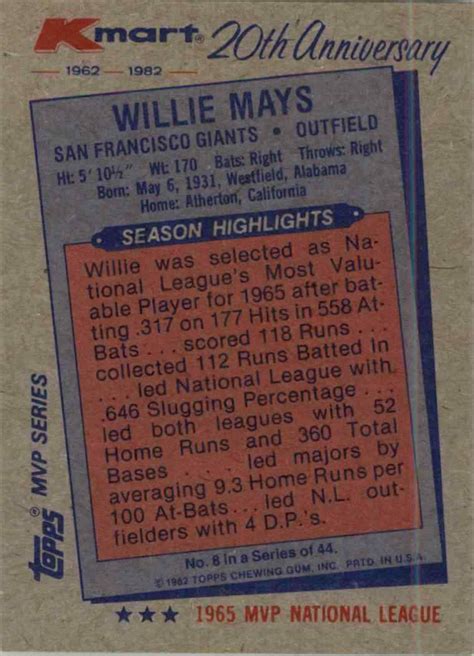 Kmart Th Anniversary Willie Mays Giants Ebay