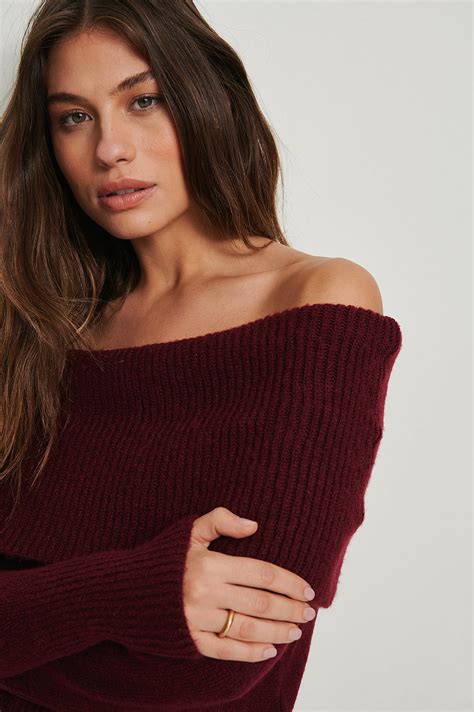 Knitted Folded Off Shoulder Sweater Black Na