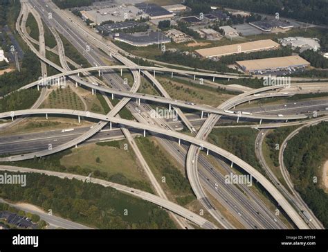 Aerial View Of Interstate Cloverleaf Highway Intersection In Atlanta